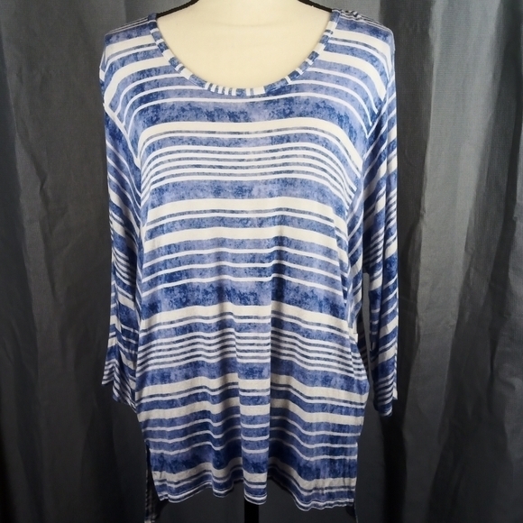 New Directions top, blue and white striped, dolman sleeves, size S - Picture 1 of 4